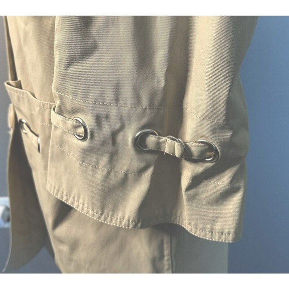 Nine West Beige Button Up Trench Coat Sz M Rain Jacket 3/4 Bell Sleeve Pockets - Picture 4 of 9